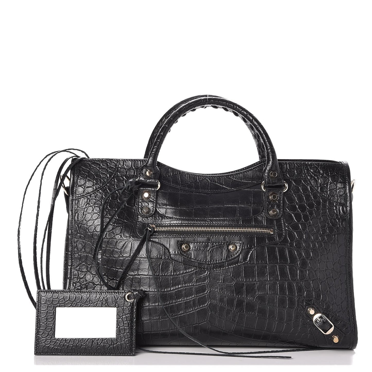 Calfskin Crocodile Embossed Classic Hardware City Black