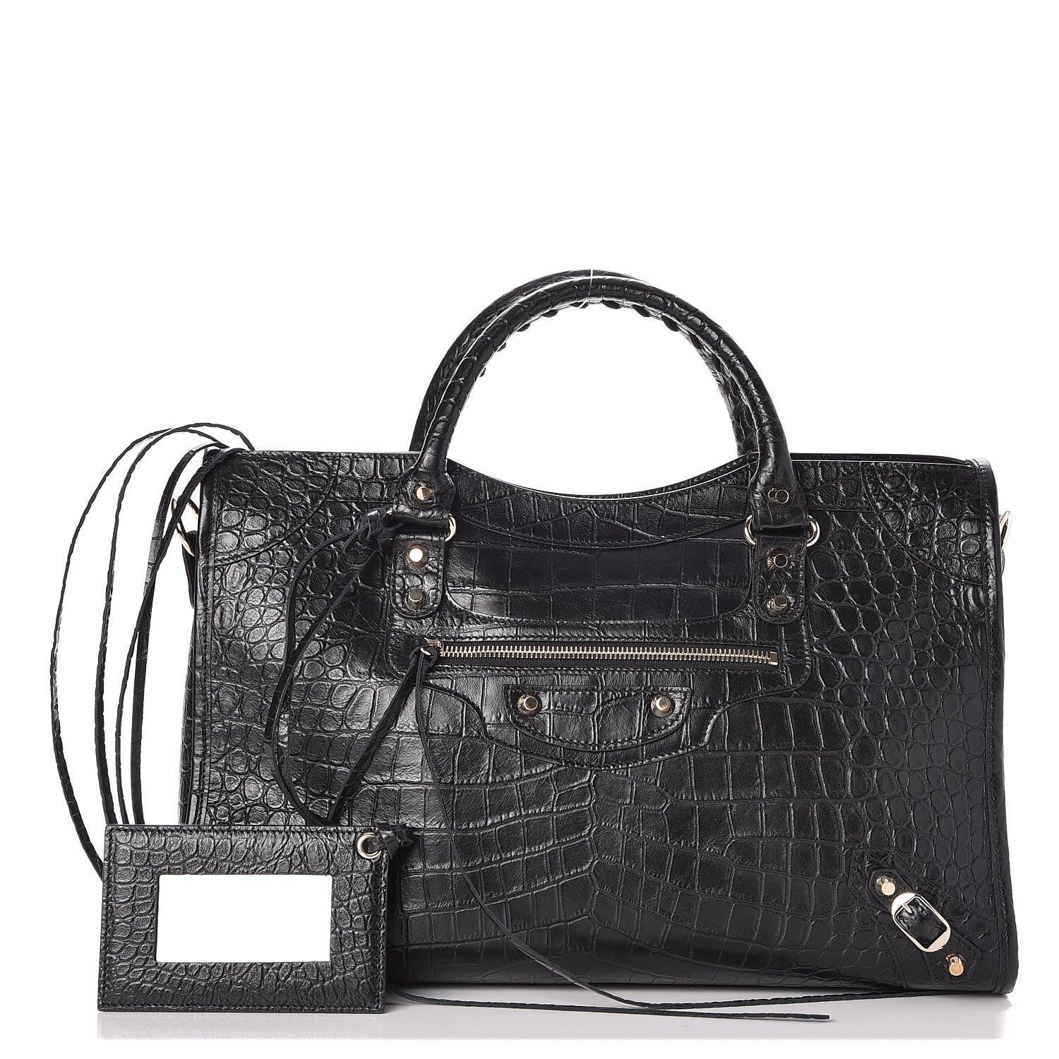 Balenciaga Calfskin Crocodile Embossed Classic Hardware City Black 1 of 7