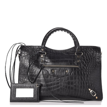 Balenciaga Calfskin Crocodile Embossed Classic Hardware City Black 1 of 7