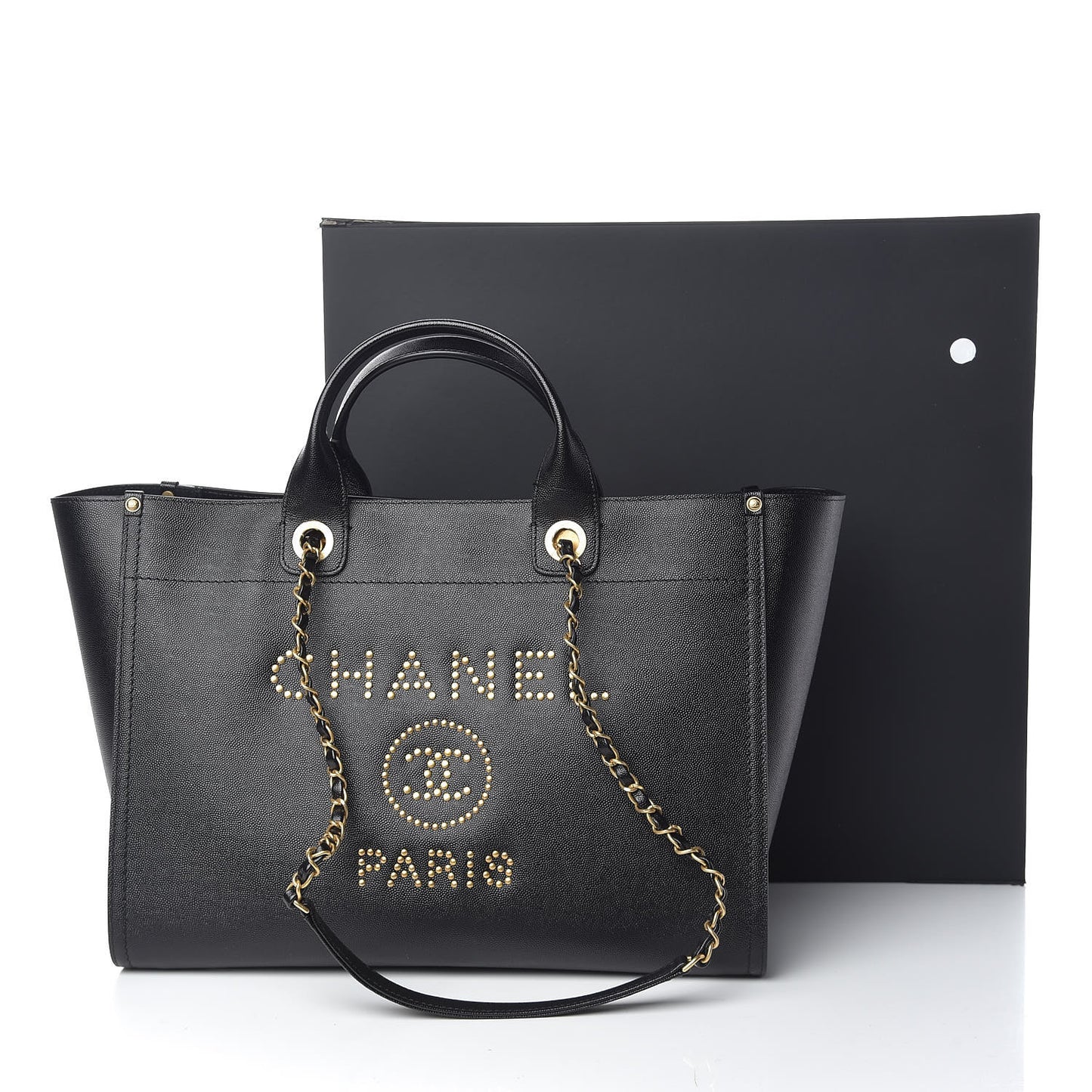 Caviar Large Studded Deauville Tote Black
