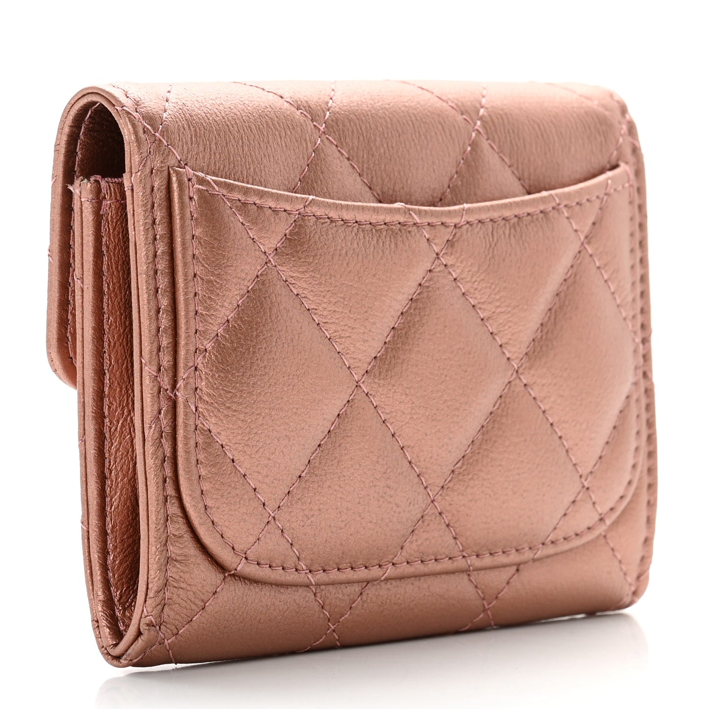 Metallic Calfskin Quilted Reissue Flap Card Holder Wallet Copper Pink