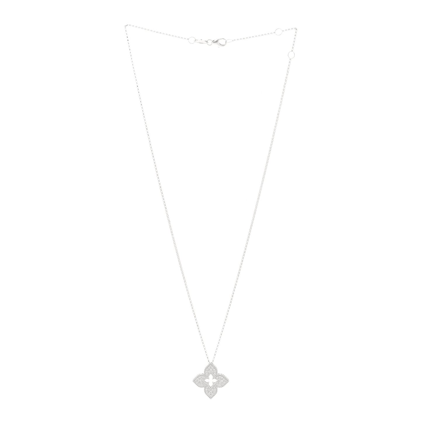 18K White Gold Diamond Medium Venetian Princess Flower Pave Pendant Necklace