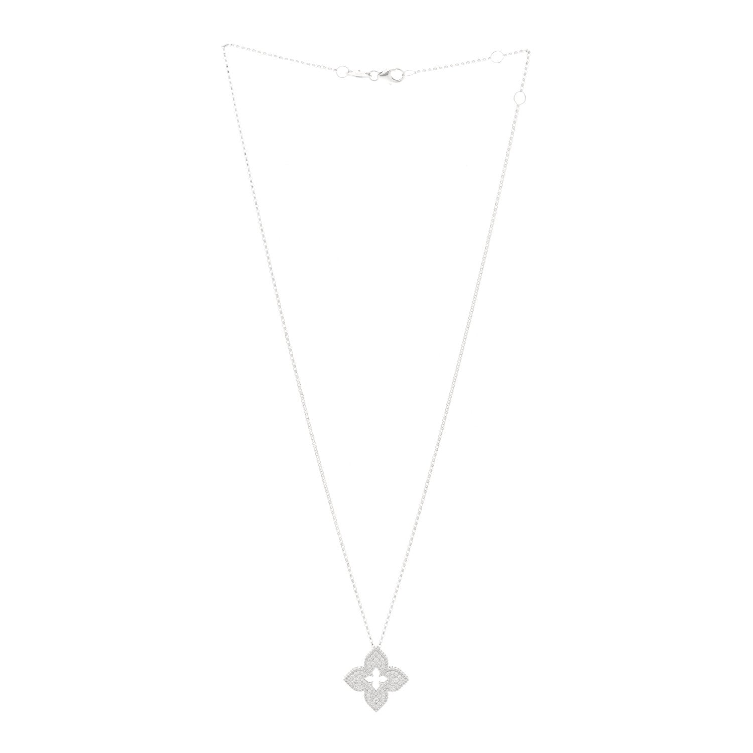 Roberto Coin 18K White Gold Diamond Medium Venetian Princess Flower Pave Pendant Necklace 3 of 5