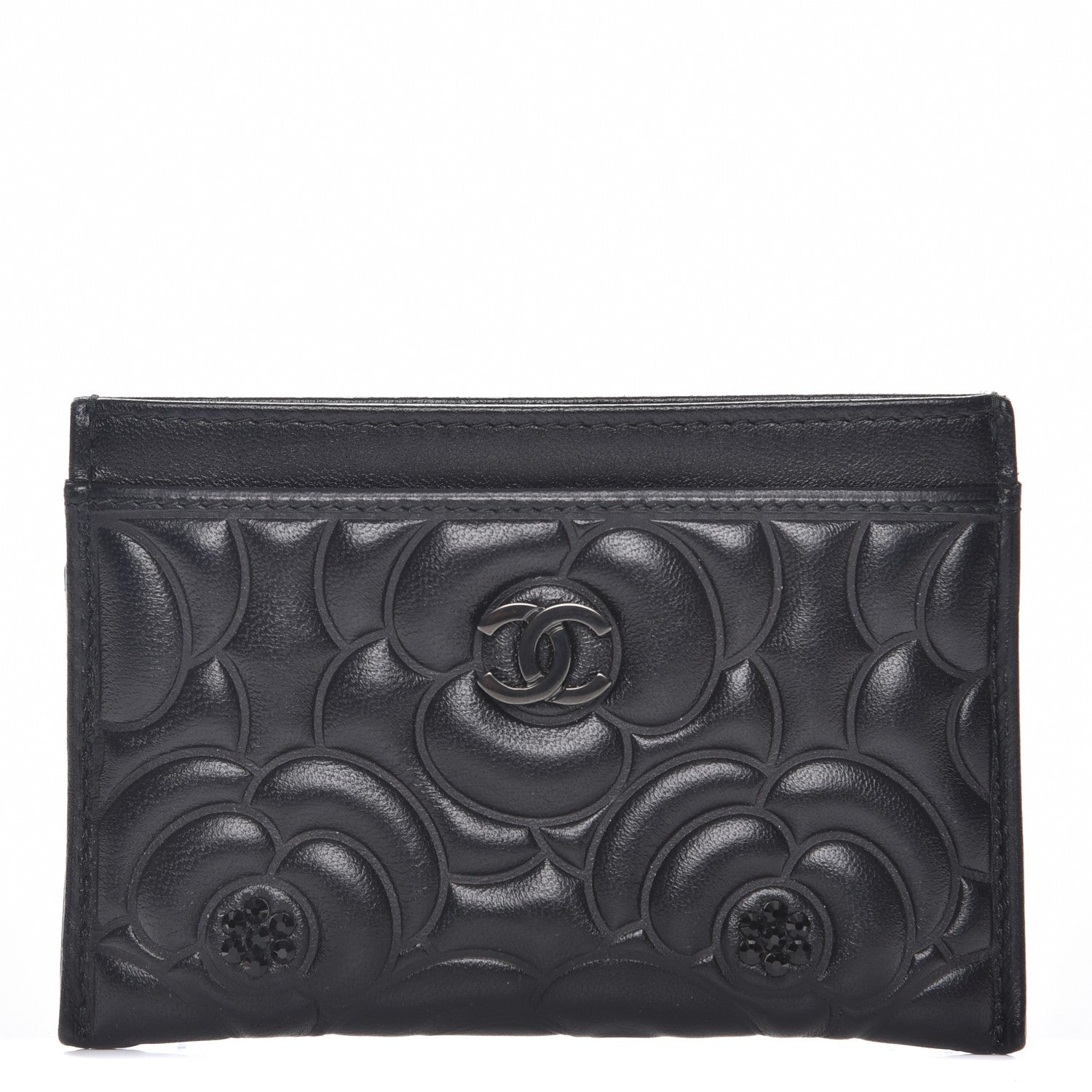 Chanel Lambskin Camellia Embossed Card Holder So Black 1 of 10