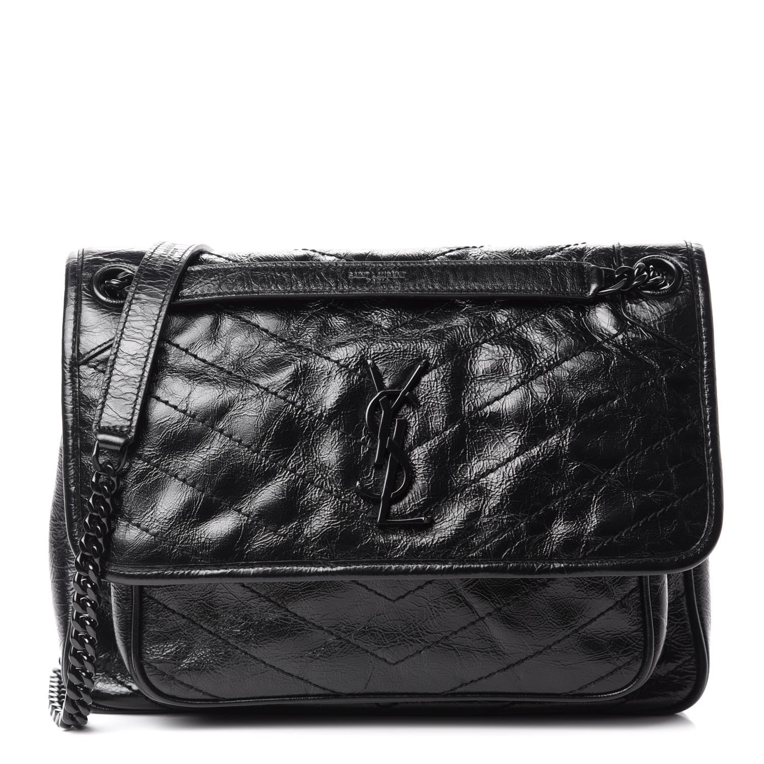 Saint Laurent Crinkled Calfskin Matelasse Monogram Medium Niki Chain Satchel Black 1 of 11