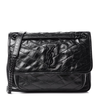 Saint Laurent Crinkled Calfskin Matelasse Monogram Medium Niki Chain Satchel Black 1 of 11