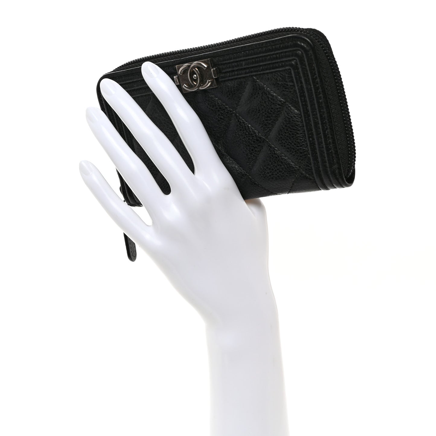 Caviar Quilted Small Boy Zip Around Wallet Black