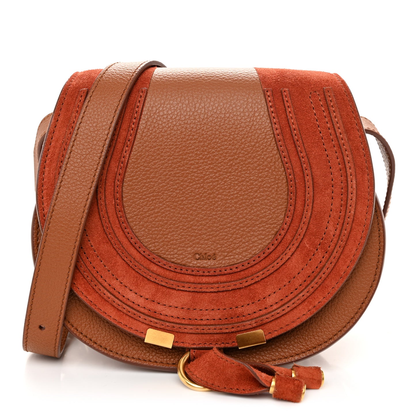 Suede Grained Calfskin Small Marcie Saddle Bag Tan