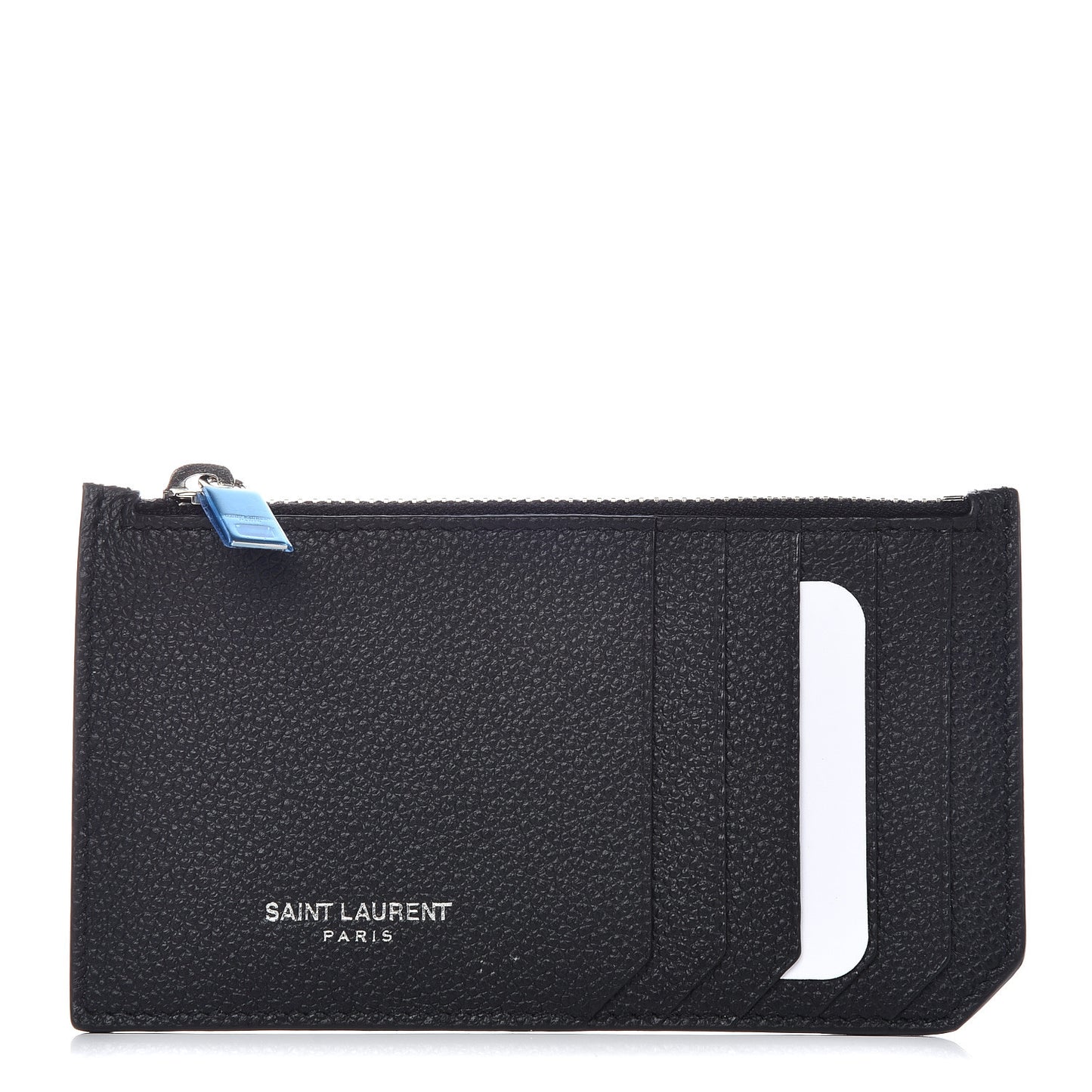 Grained Calfskin 5 Fragments Zip Pouch Card Holder Black