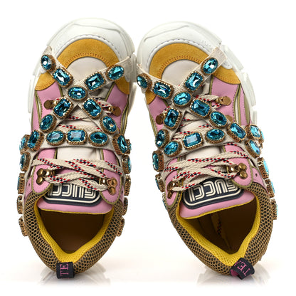 Gucci X SEGA Nylon Calfskin Suede Removable Crystals Flashtrek Sneakers 38.5 Great White Crop Soft Pink 2 of 11