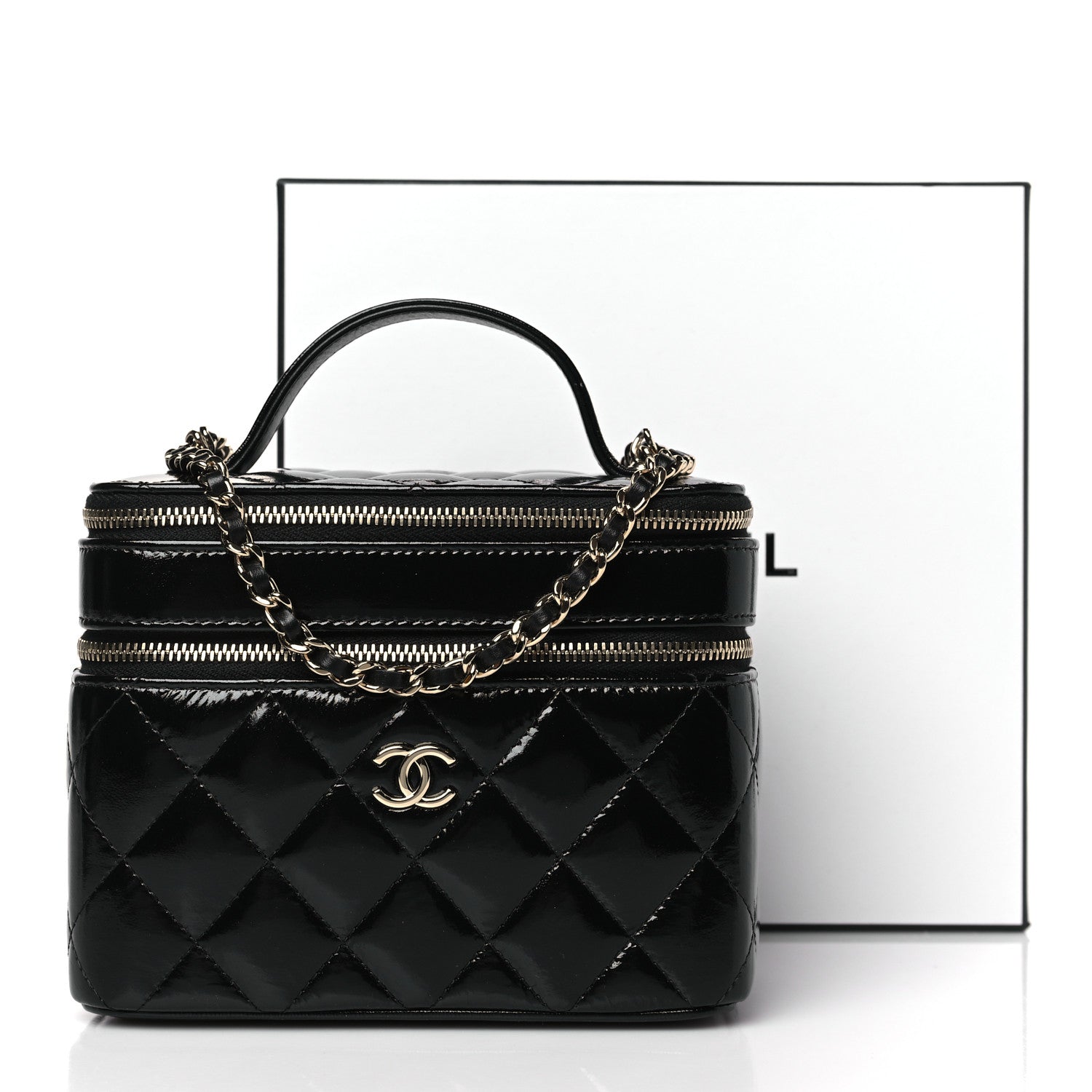 Chanel Shiny Lambskin Quilted Top Handle Vanity Case With Chain Black 11 of 11