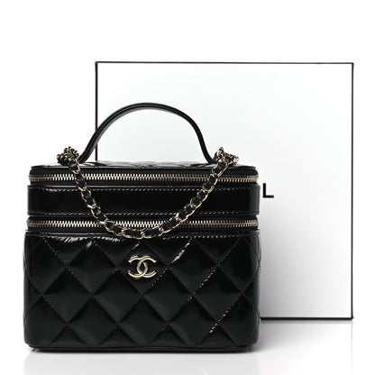 Chanel Shiny Lambskin Quilted Top Handle Vanity Case With Chain Black 11 of 11