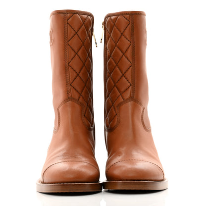 Chanel Calfskin CC Logo Mid Calf Boots 37 Caramel 2 of 12