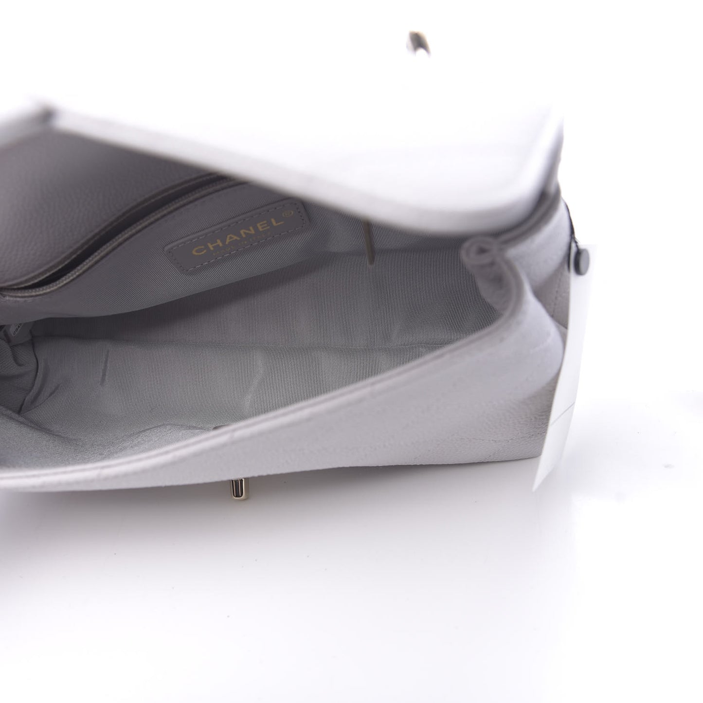 Grained Calfskin Quilted Single Flap Grey