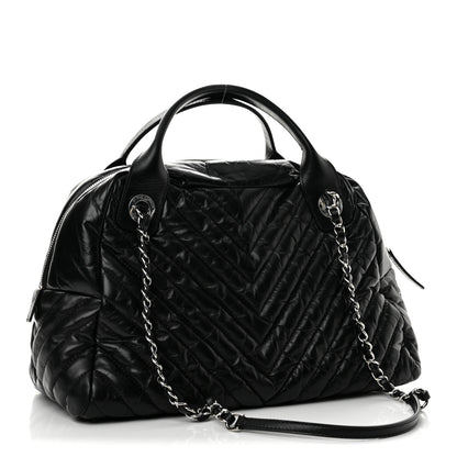 Chanel Aged Calfskin Chevron Medium Soft Bowling Bag Black 2 of 11
