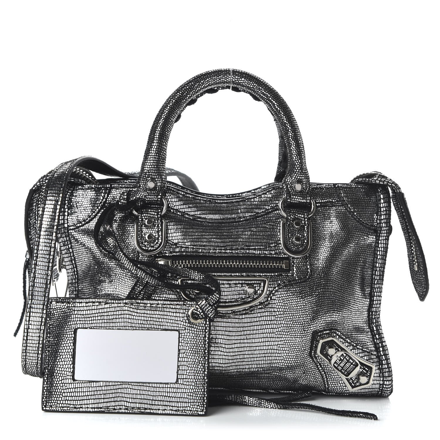 Balenciaga Metallic Calfskin Lizard Embossed Silver Metallic Edge Hardware Nano City Silver 1 of 8