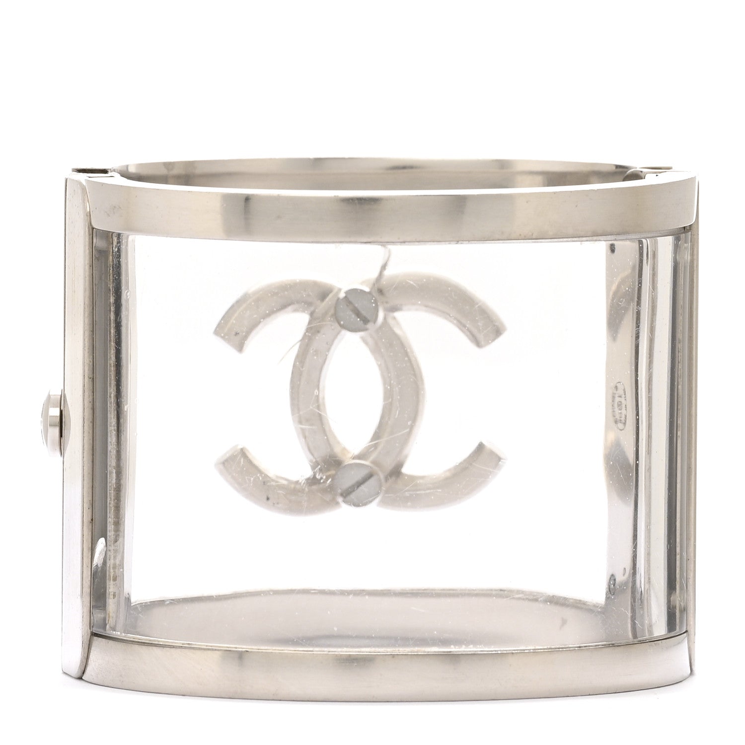 Chanel Lucite Metal CC Cuff Transparent Ruthenium 2 of 5