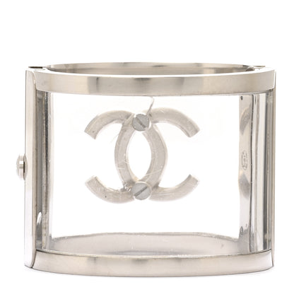 Chanel Lucite Metal CC Cuff Transparent Ruthenium 2 of 5