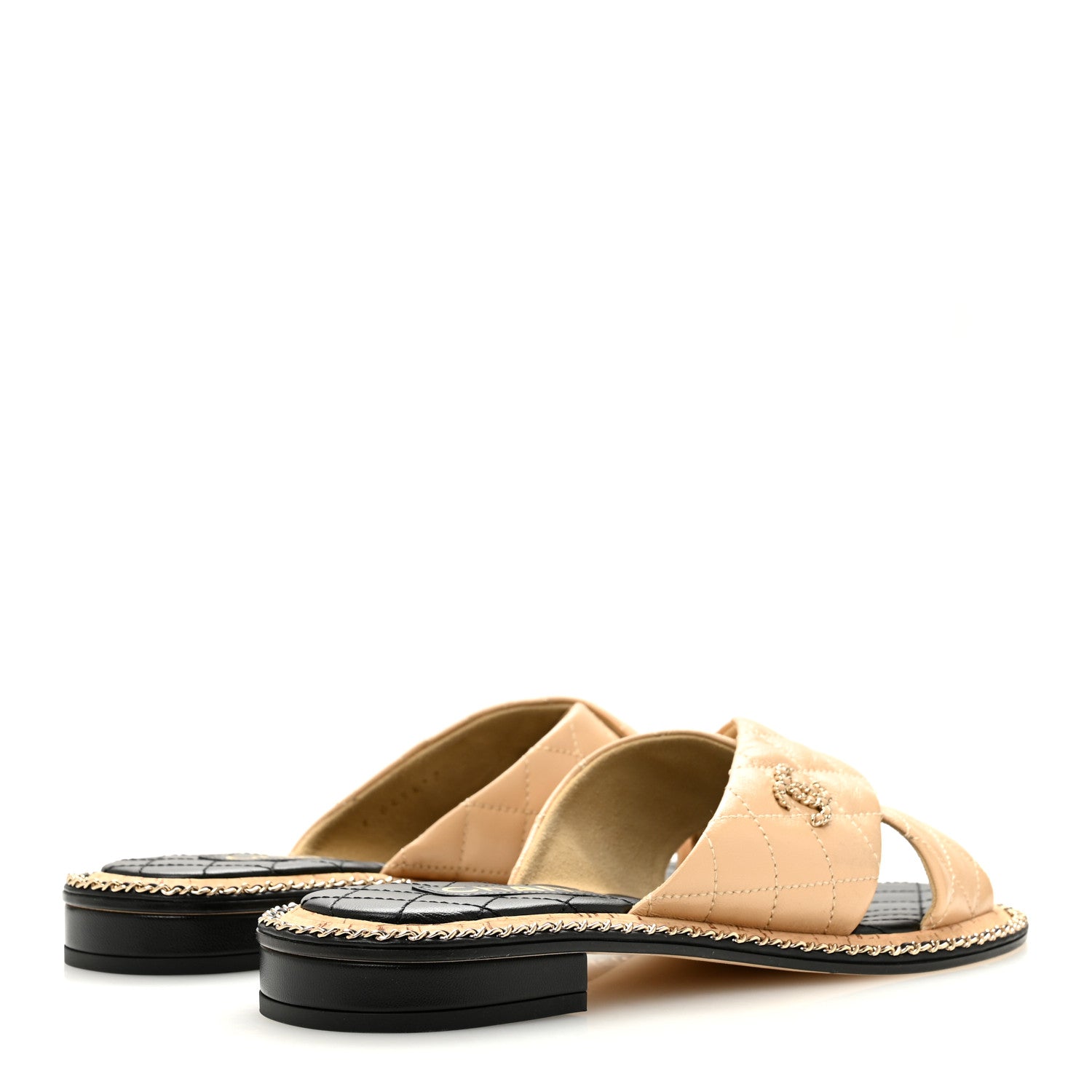 Chanel Shiny Lambskin Quilted Metal Chain CC Sandals 36.5 Beige 5 of 10