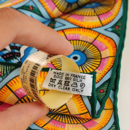 Hermes Silk The Savana Dance Scarf 90 Blanc Bleu Ciel Vert 8 of 9