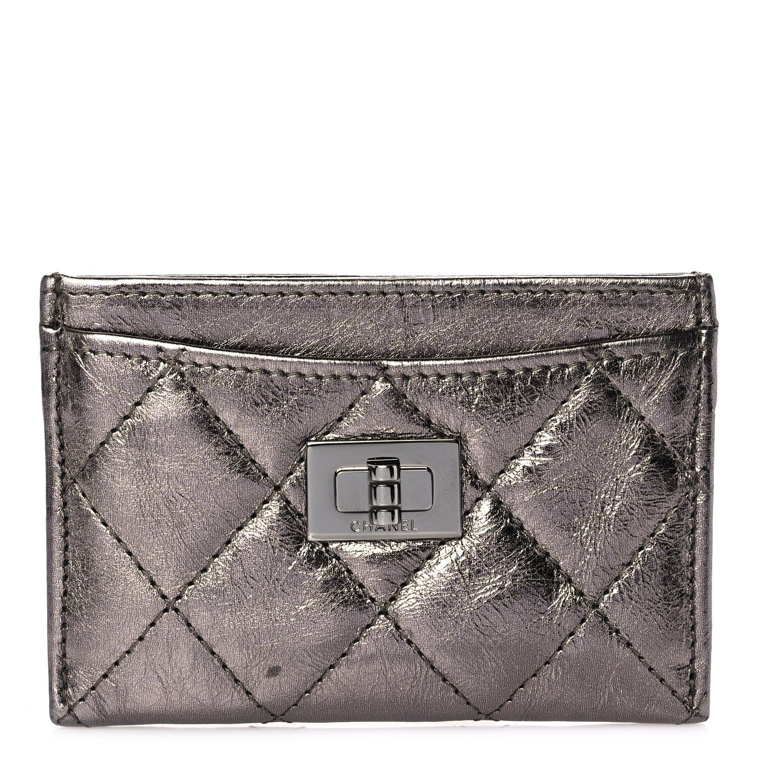 Chanel Metallic Aged Calfskin Quilted Reissue Card Holder Silver 1 of 10