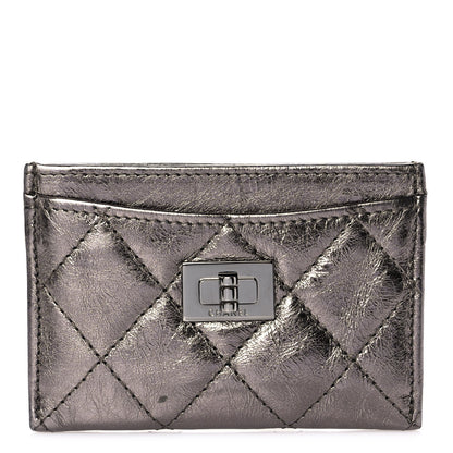 Chanel Metallic Aged Calfskin Quilted Reissue Card Holder Silver 1 of 10