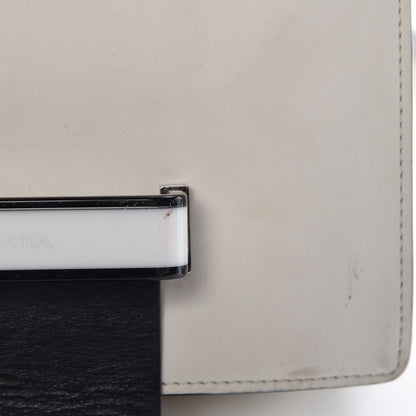 Prada City Calf Plex Ribbon Bag White Black 14 of 30