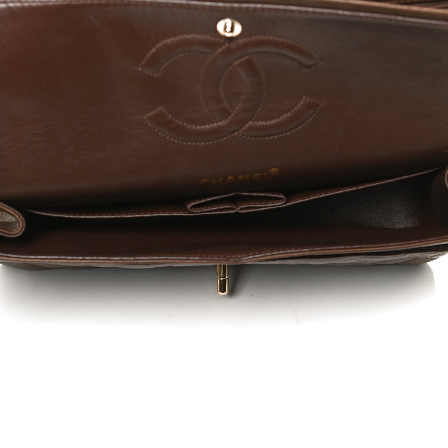 Lambskin Quilted Medium Double Flap Brown