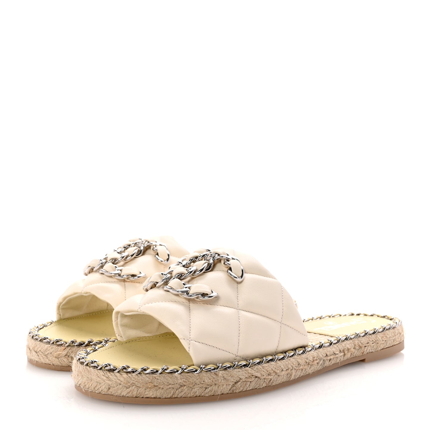 Lambskin Quilted CC Chain Espadrille Mules 39 White