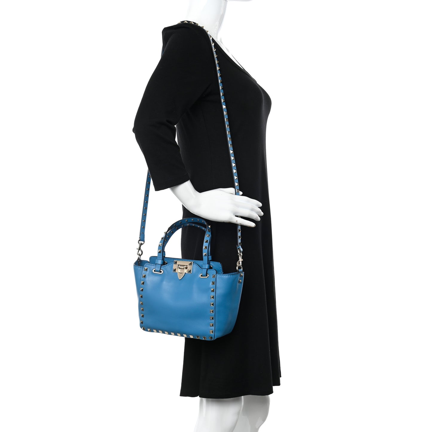 Vitello Mini Rockstud Tote Light Blue