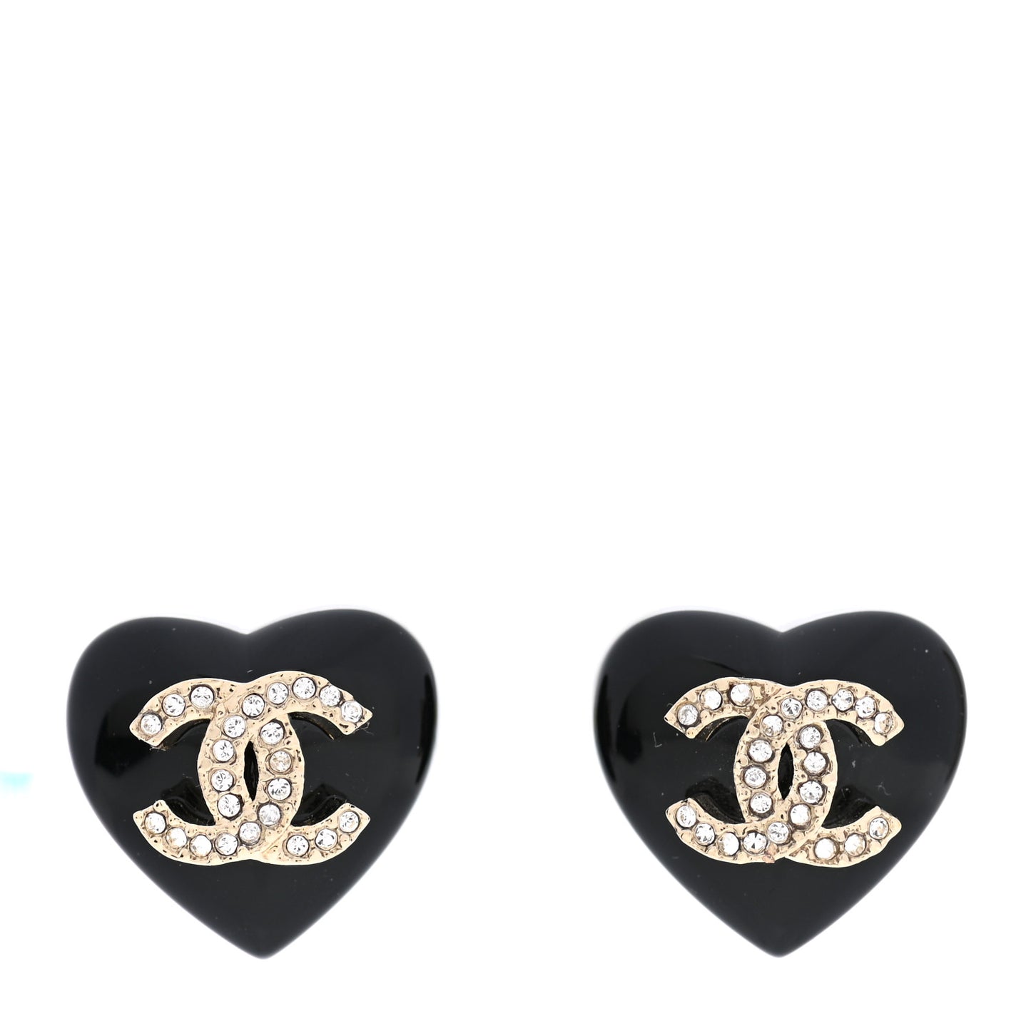 Resin Crystal CC Heart Earrings Black Gold