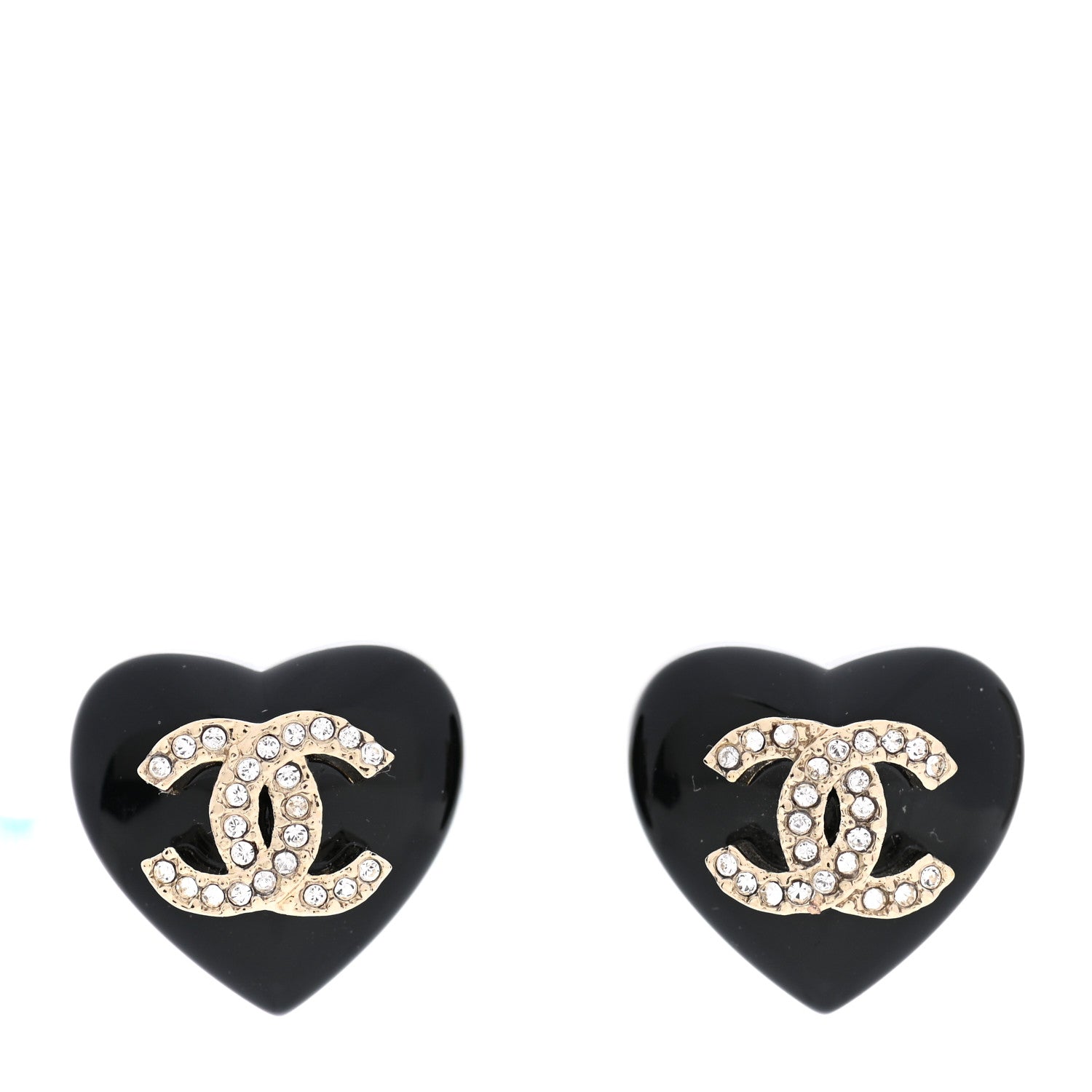 Chanel Resin Crystal CC Heart Earrings Black Gold 1 of 5