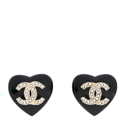 Chanel Resin Crystal CC Heart Earrings Black Gold 1 of 5