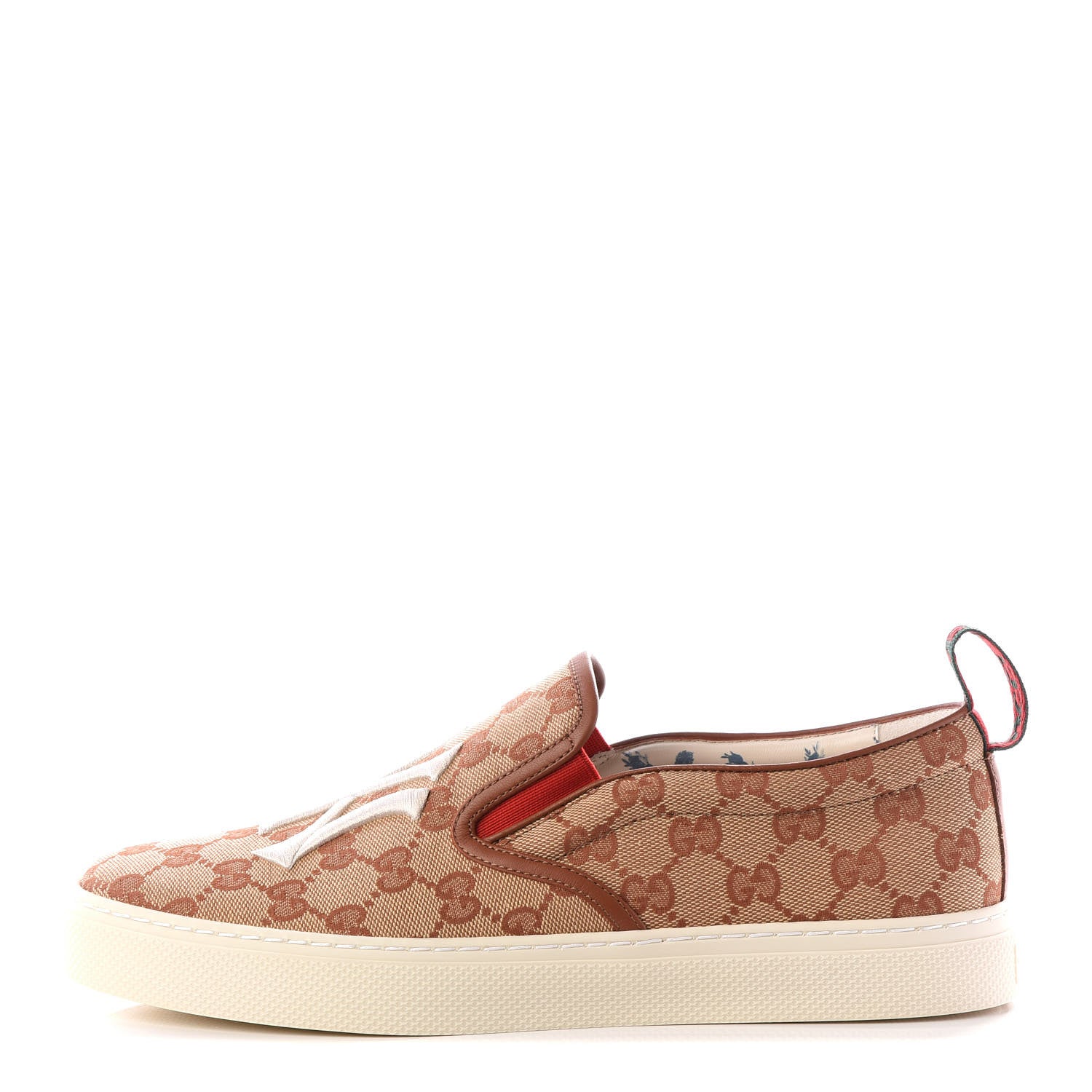 Gucci X MLB GG Monogram NY Yankees Embroidered Mens Slip On Sneakers 8 Beige Ruggine Rust 1 of 9