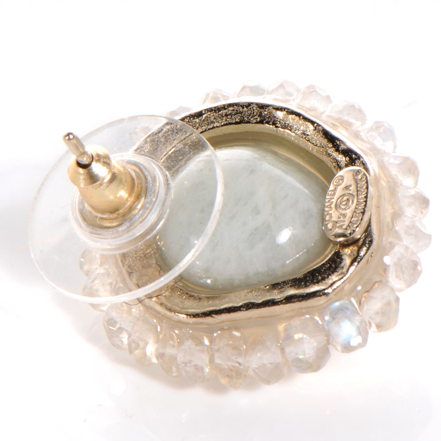 Moonstone CC Earrings White and Gold