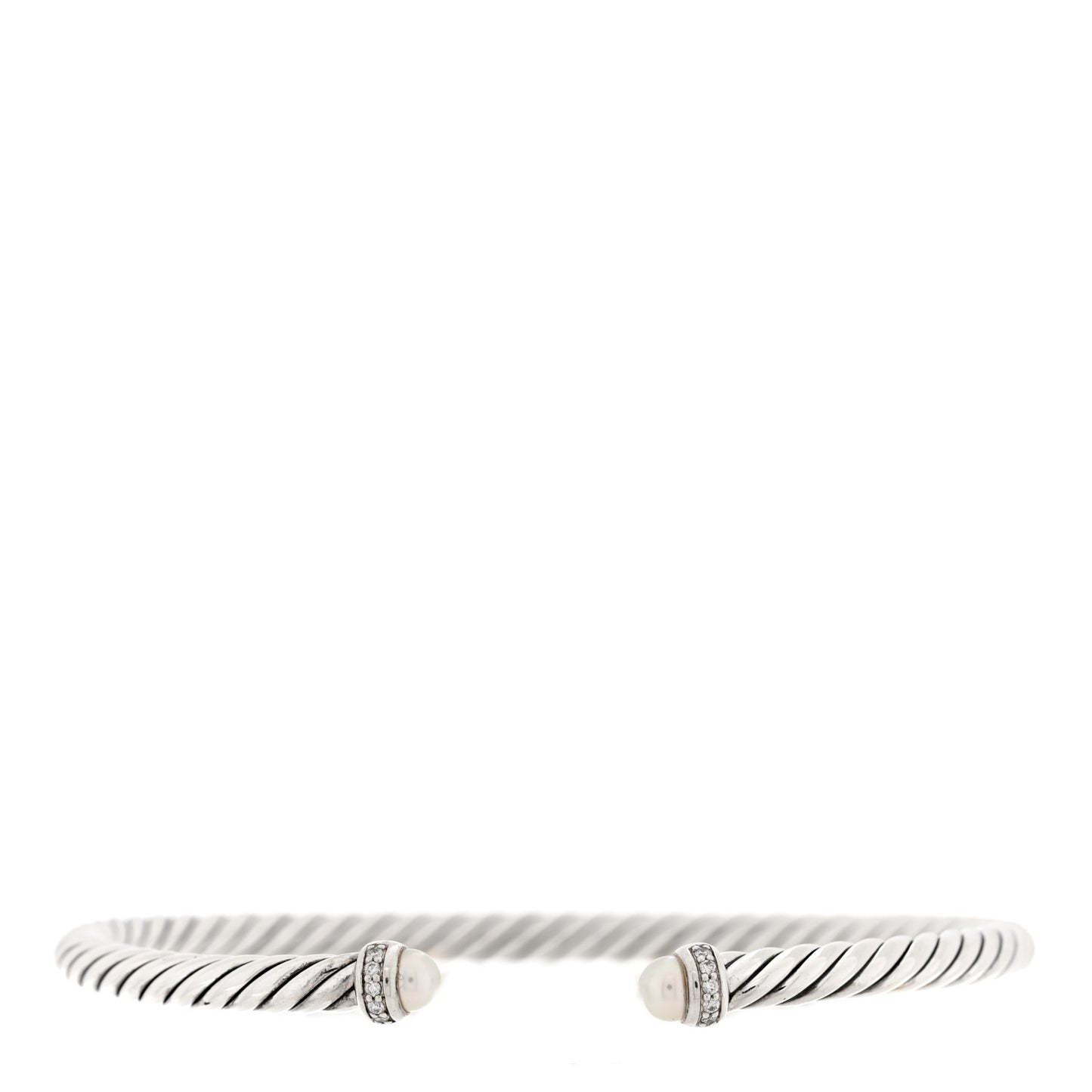 Sterling Silver Diamond Cultured Pearl 4mm Cable Classics Bracelet