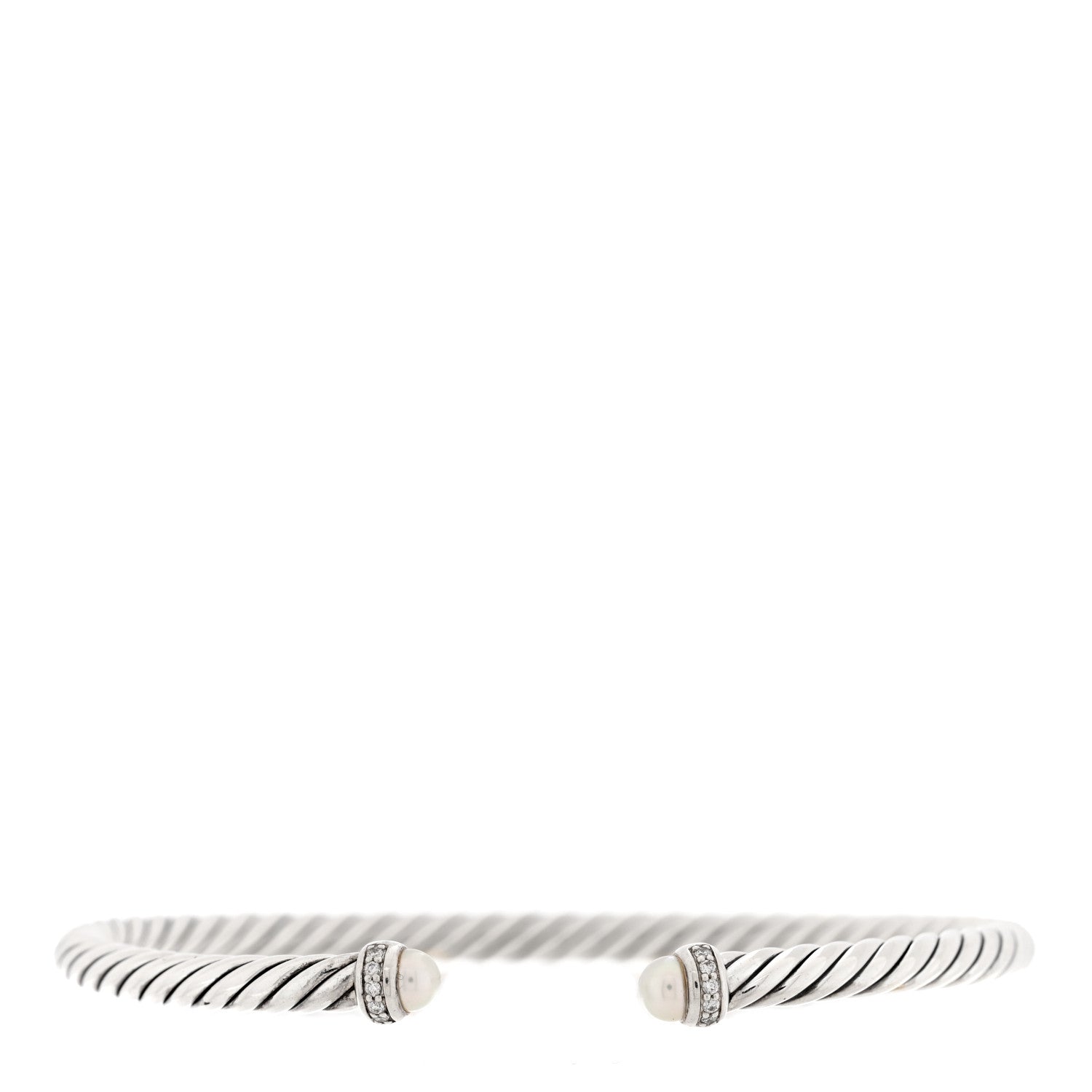 David Yurman Sterling Silver Diamond Cultured Pearl 4mm Cable Classics Bracelet 1 of 3