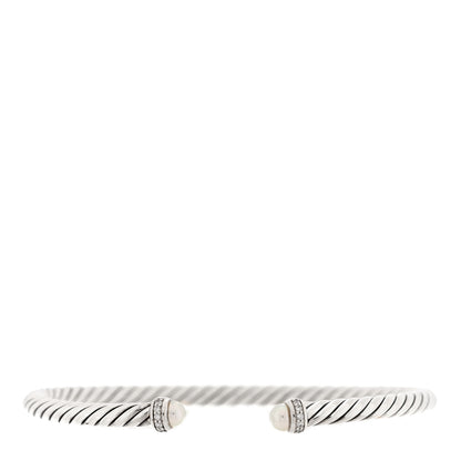 David Yurman Sterling Silver Diamond Cultured Pearl 4mm Cable Classics Bracelet 1 of 3