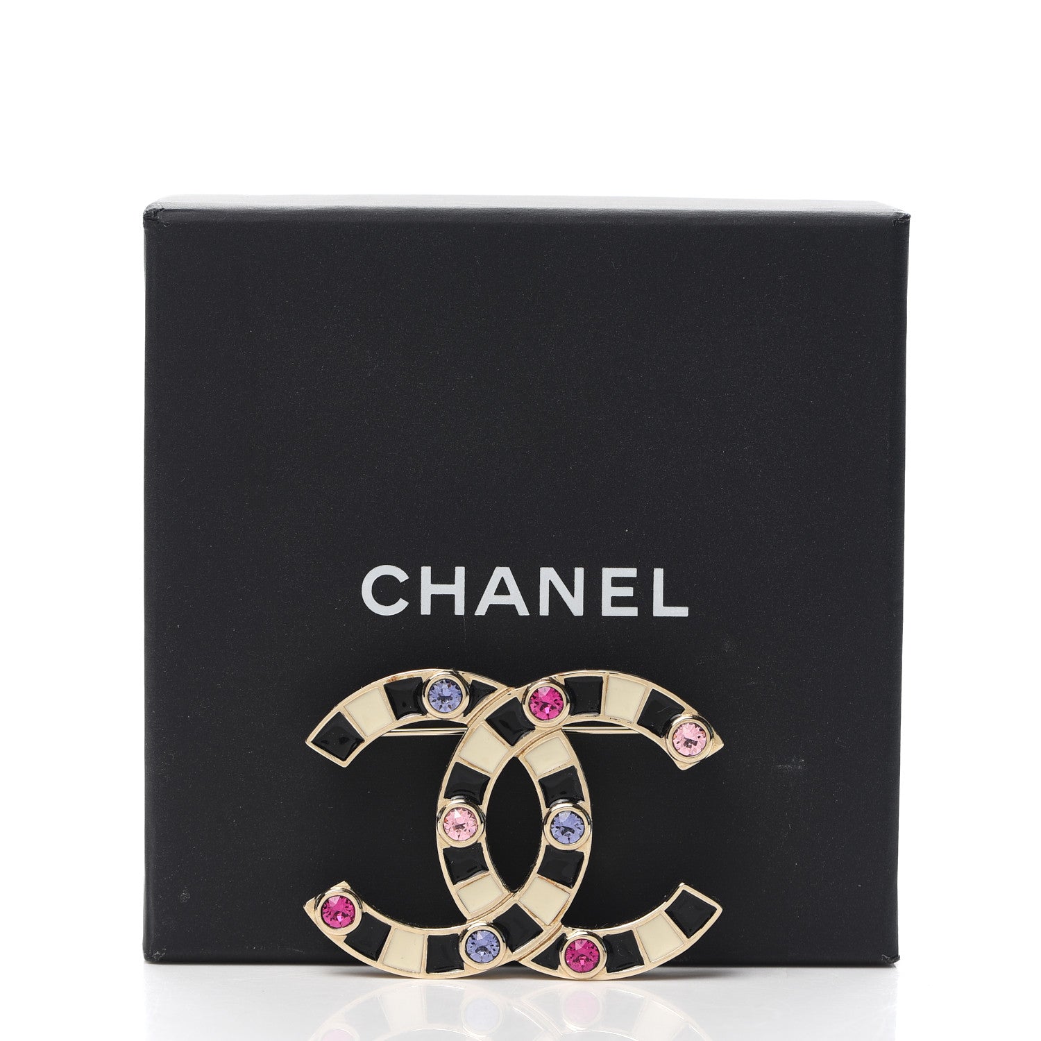 Chanel Crystal Enamel Stripe CC Brooch Black Gold 4 of 4