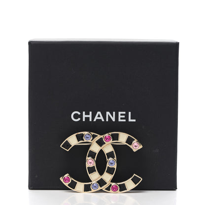 Chanel Crystal Enamel Stripe CC Brooch Black Gold 4 of 4