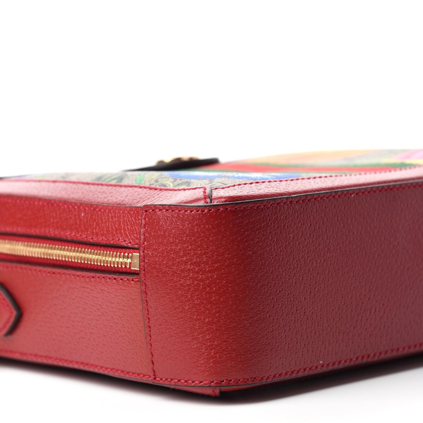 GG Supreme Monogram Flora Web Small Ophidia Top Handle Shoulder Bag Hibiscus Red