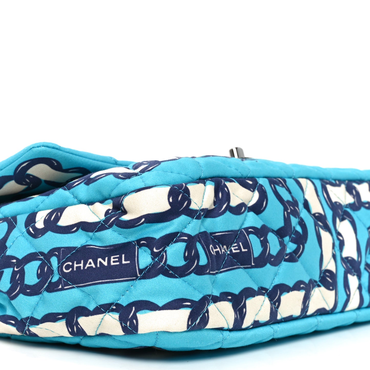 Silk Chain Printed Medium Single Flap Blue