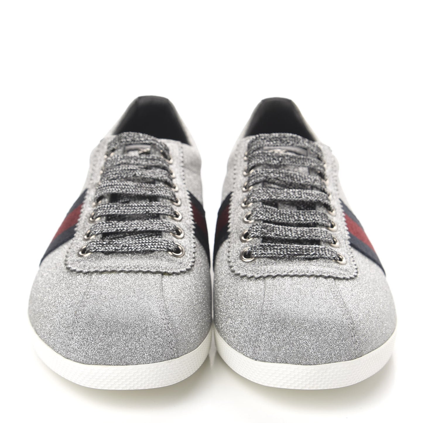 Metallic Calfskin Studded Bambi Web GG Sneakers 39.5 Silver