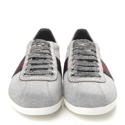 Gucci Metallic Calfskin Studded Bambi Web GG Sneakers 39.5 Silver 2 of 10