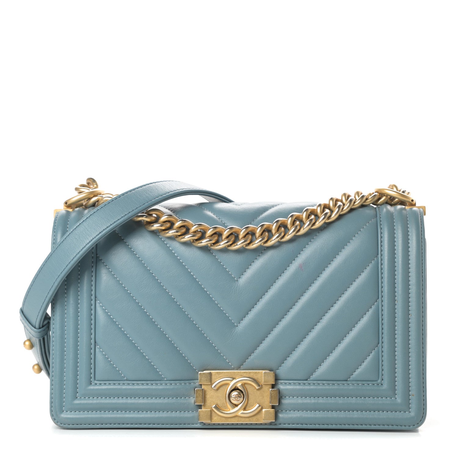 Chanel Calfskin Chevron Quilted Medium Boy Flap Blue 1 of 19