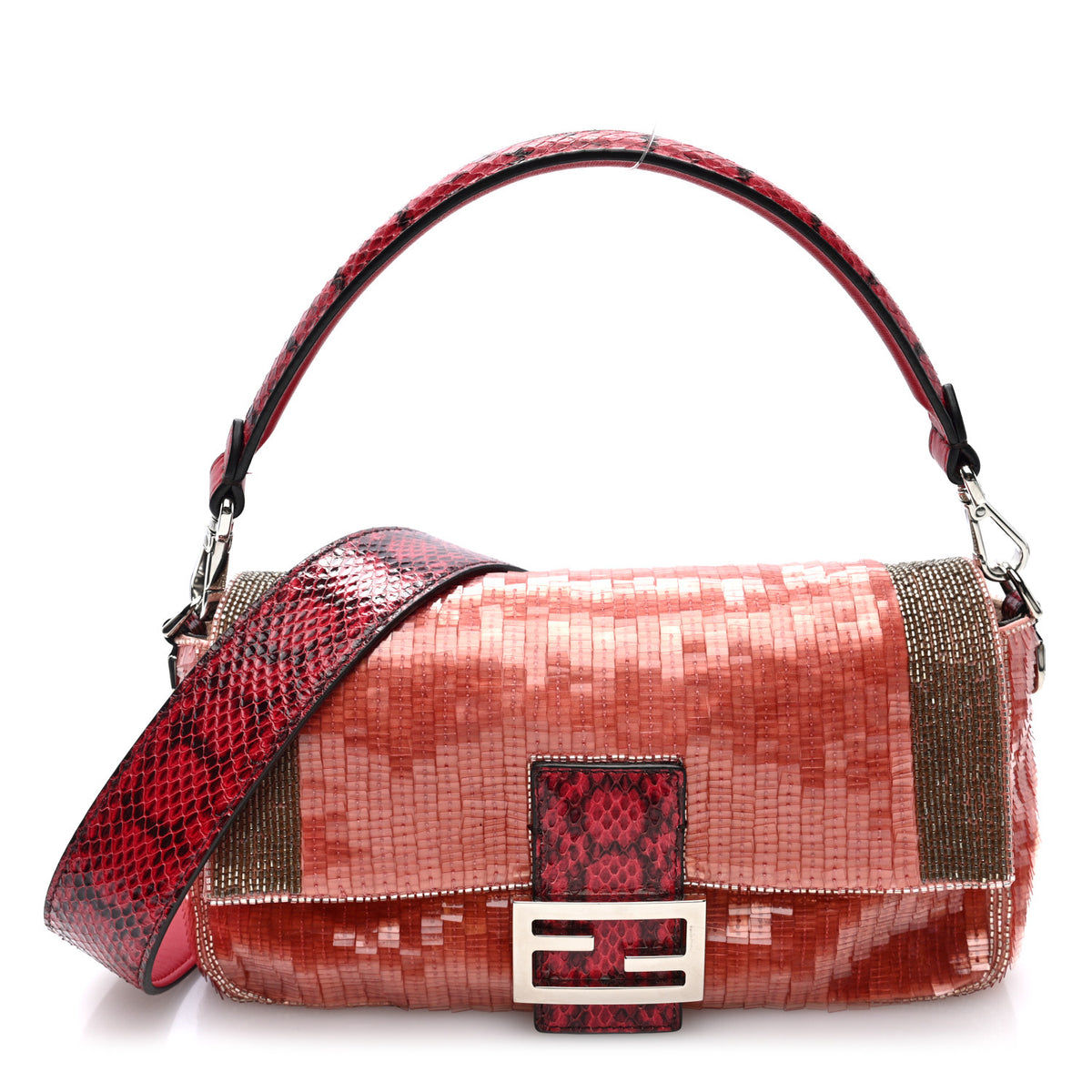 Sequin Snakeskin Re-Edition Baguette Pink