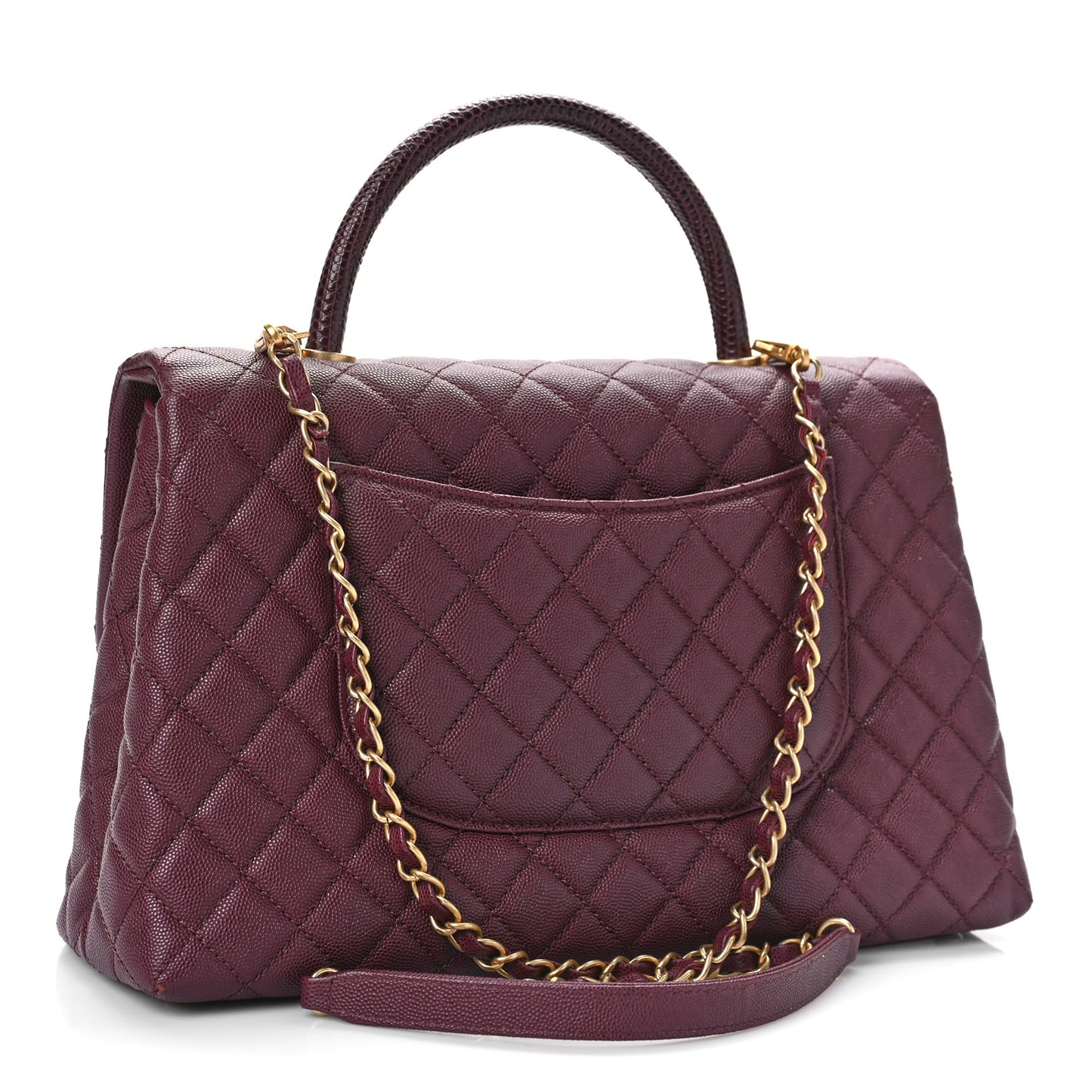Caviar Lizard Quilted Medium Coco Handle Flap Burgundy
