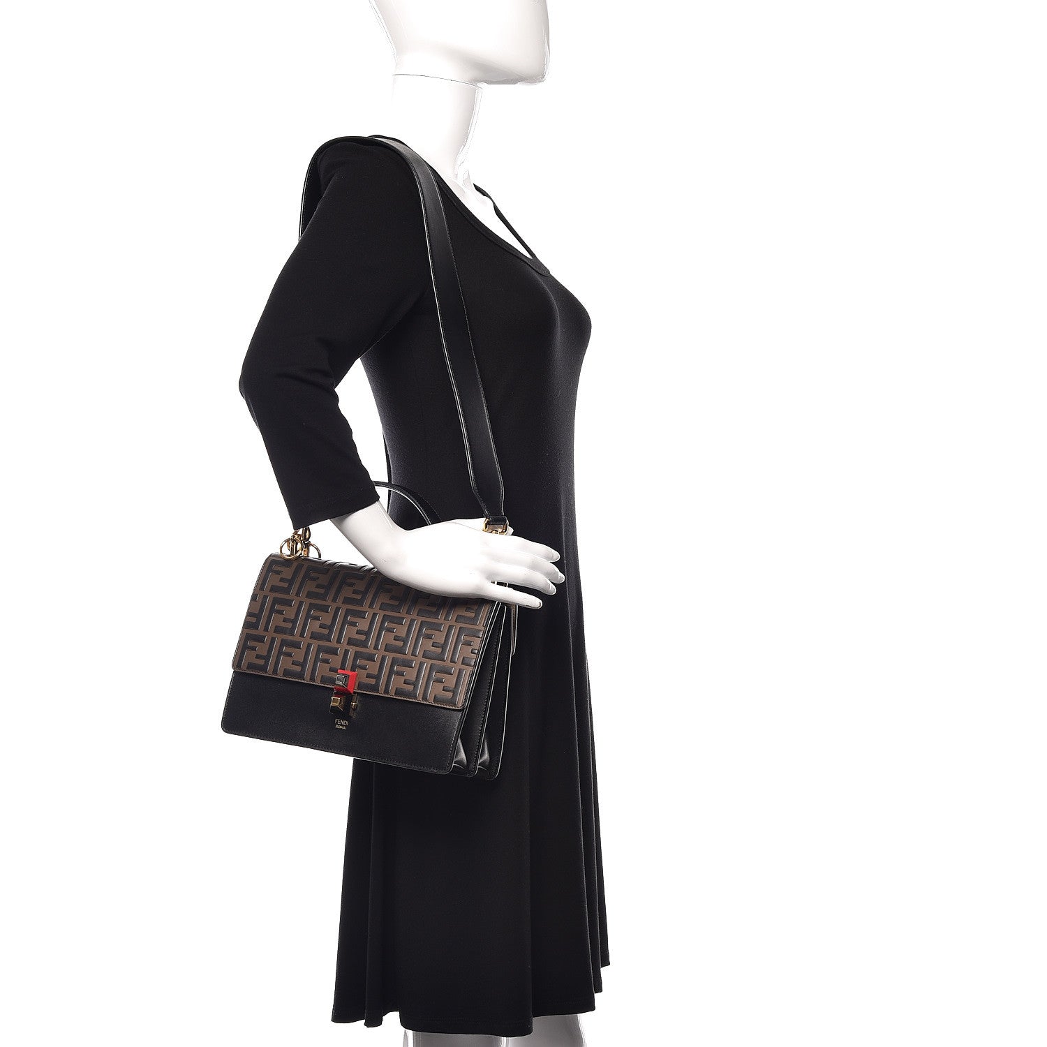 Fendi Vitello Liberty Bi-Color FF 1974 Embossed Kan I Shoulder Bag Black Maya 2 of 12