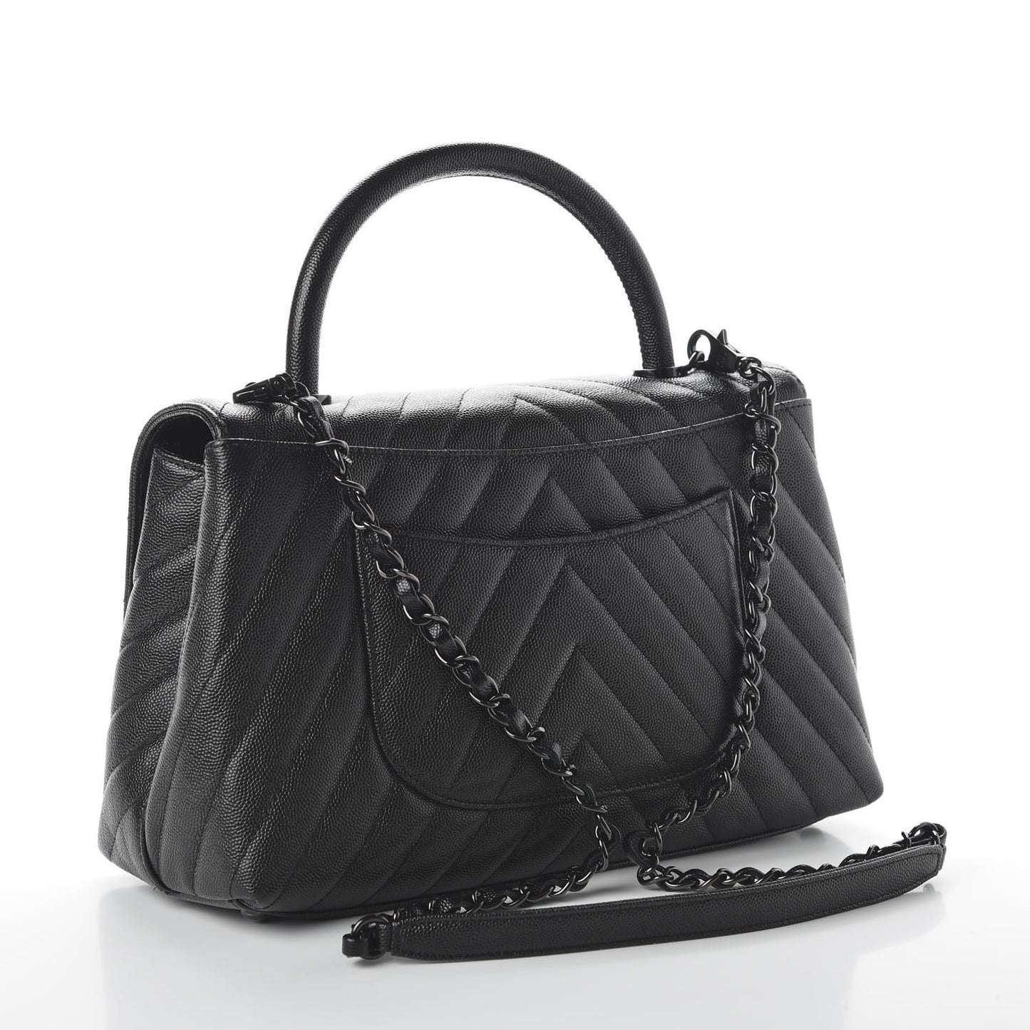 Caviar Chevron Quilted Small Coco Handle Flap So Black