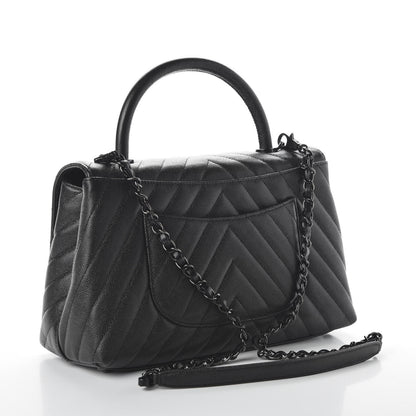 Chanel Caviar Chevron Quilted Small Coco Handle Flap So Black 3 of 11